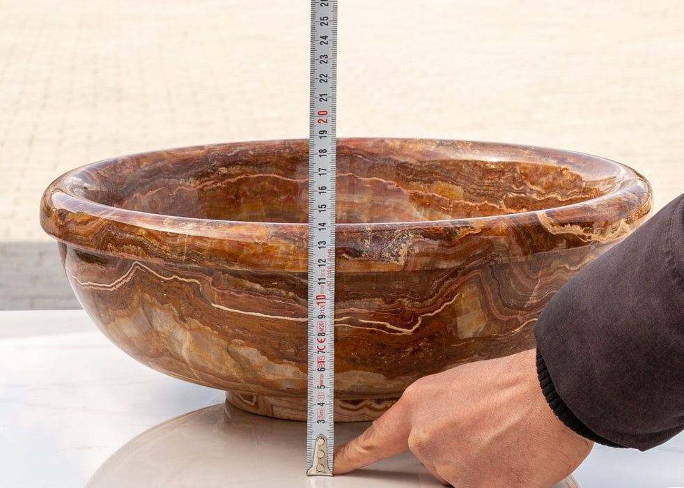 Brown Onyx Translucent Natural Stone Drop-in or Above Vanity Vessel Sink Polished EGEBOXP166