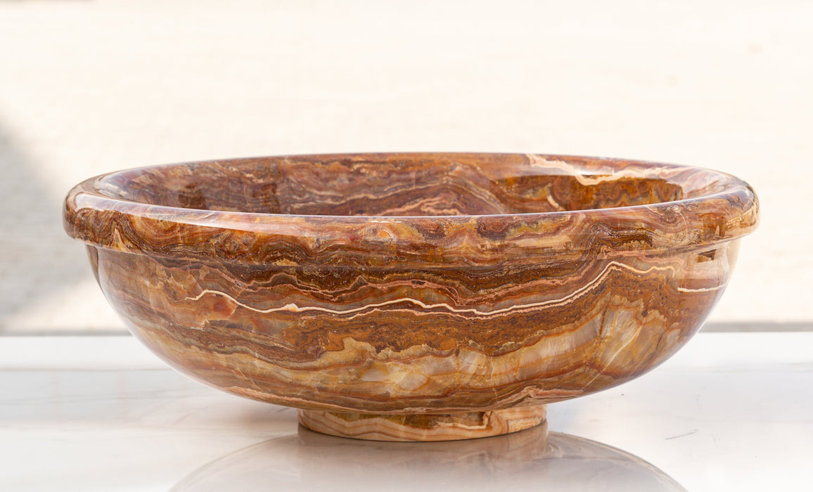 Brown Onyx Translucent Natural Stone Drop-in or Above Vanity Vessel Sink Polished EGEBOXP166