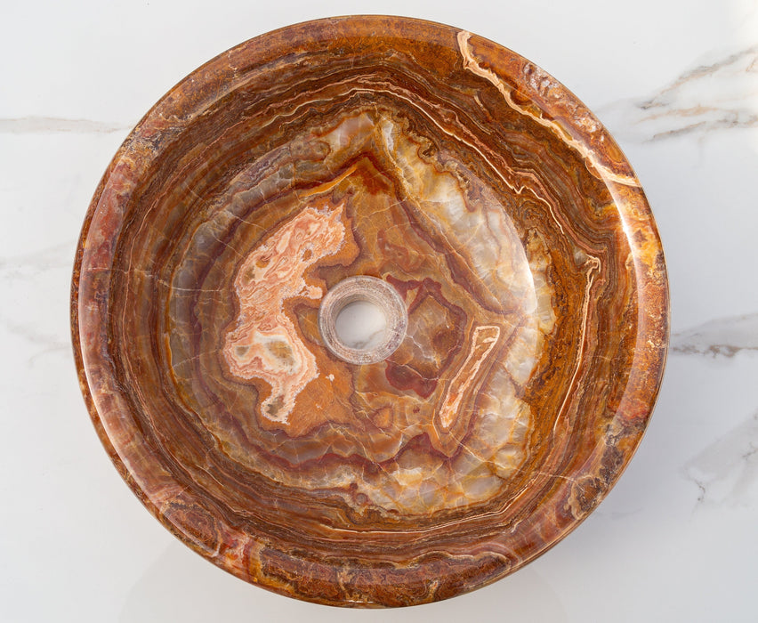 Brown Onyx Translucent Natural Stone Drop-in or Above Vanity Vessel Sink Polished EGEBOXP166