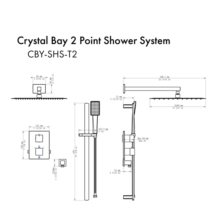 ZLINE Crystal Bay Thermostatic Shower System CBY-SHS-T2-PG