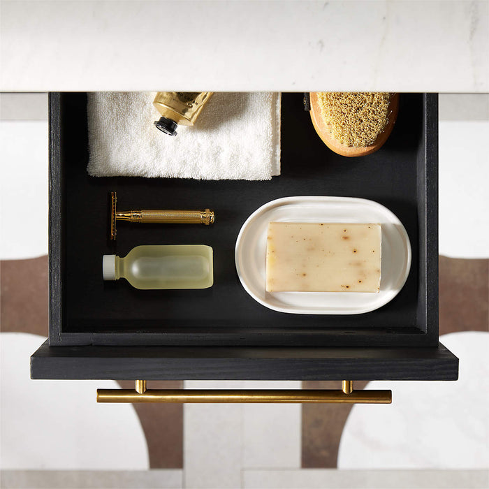 Carmen 60" White Marble Top Double Sink Black Ash Wood Vanity with Shelf 161923 - Farmhouse Kitchen and Bath