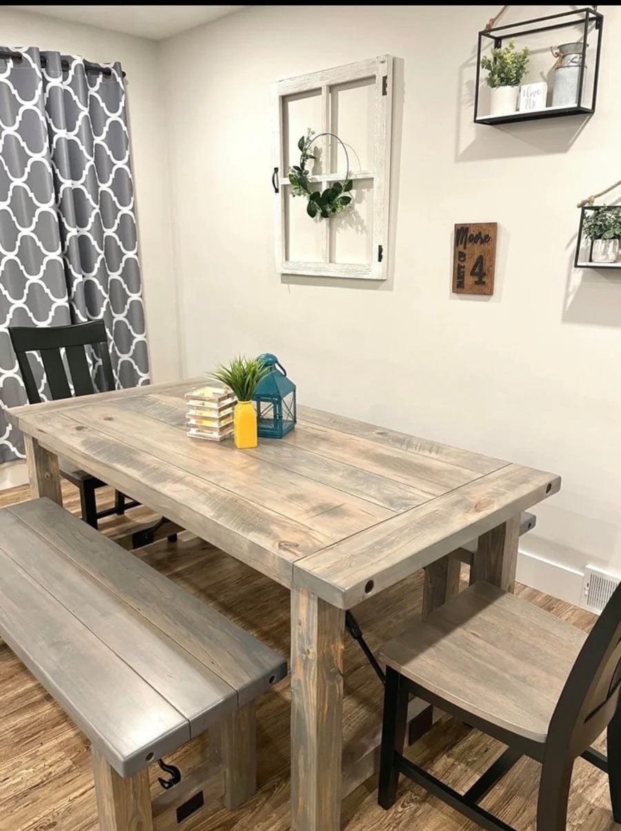 Connected Post Leg Bench with Turnbuckles — Farmhouse Kitchen and Bath