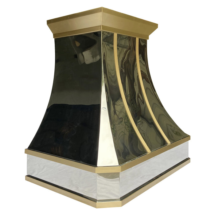 Polished Mirror Curved Stainless Steel Range Hood 36''W x 24''D x 36''H SH7-C3TRB-P with Liner and Blower