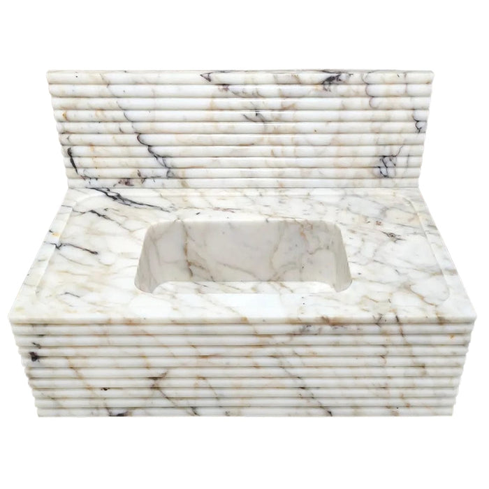 Calacatta Viola Gold Marble Wall-mount Bathroom Sink Horizontal Fluted
