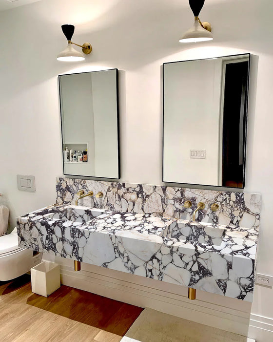 Calacatta Viola Marble Double Sink Wall Mount Bathroom Vanity 80 x 20 with Backsplash