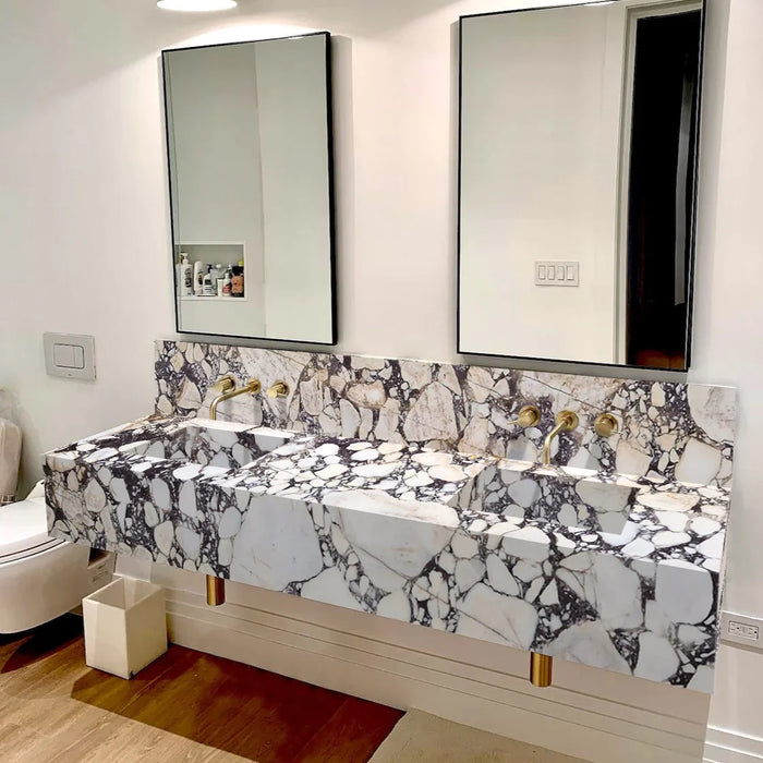 Calacatta Viola Marble Double Sink Wall Mount Bathroom Vanity 80 x 20 with Backsplash