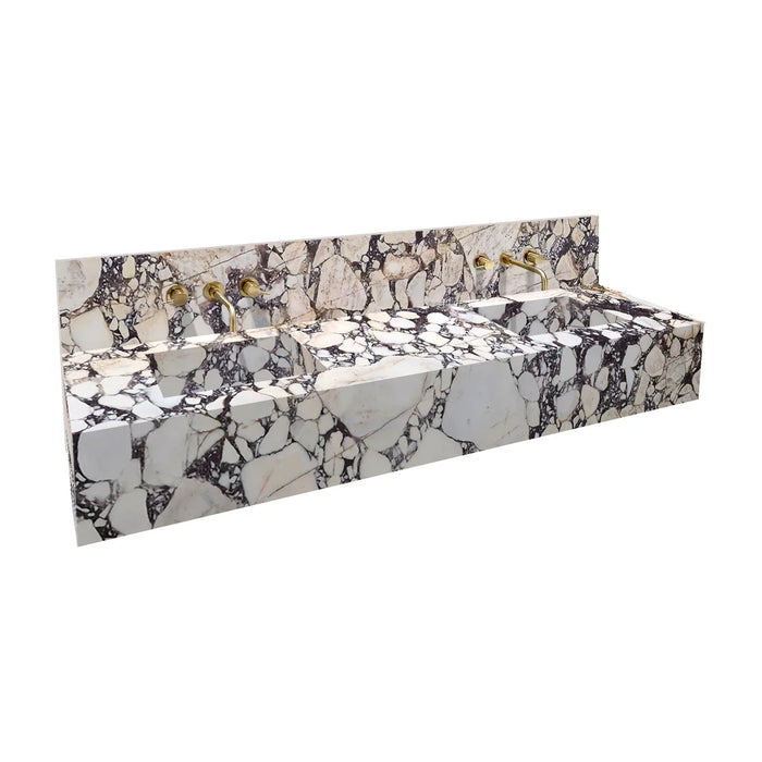 Calacatta Viola Marble Double Sink Wall Mount Bathroom Vanity 80 x 20 with Backsplash