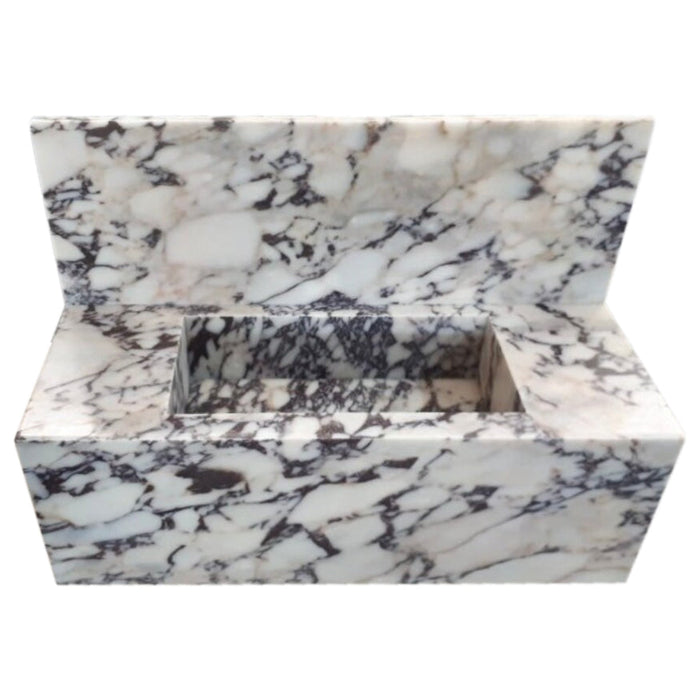 Calacatta Viola Marble Rectangular Wall-mount Bathroom Sink with 10" Backsplash CVRHFHS1632