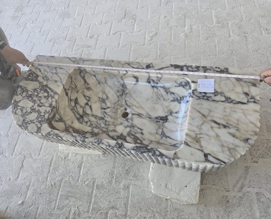 Calacatta Viola Marble Wall-mount Bathroom Vanity carved from Solid Block (W)20" (L)52"