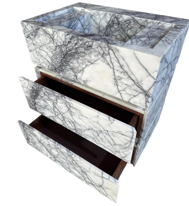 Calacatta Viola Marble Stand-Alone Drawer Sink (W)20" (L)30" (H)34" front angle view
