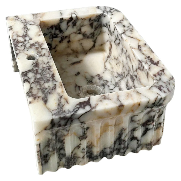 Calacatta Viola Marble Wall-mount Bathroom Vanity Sink Fluted (W)15" (L)22" (H)8"