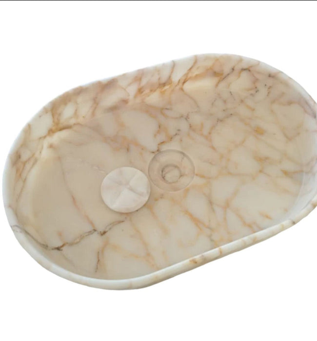 Calacatta Gold Marble Above-Vanity Oval Curved Sink Polished (W)16" (L)24" (H)5"