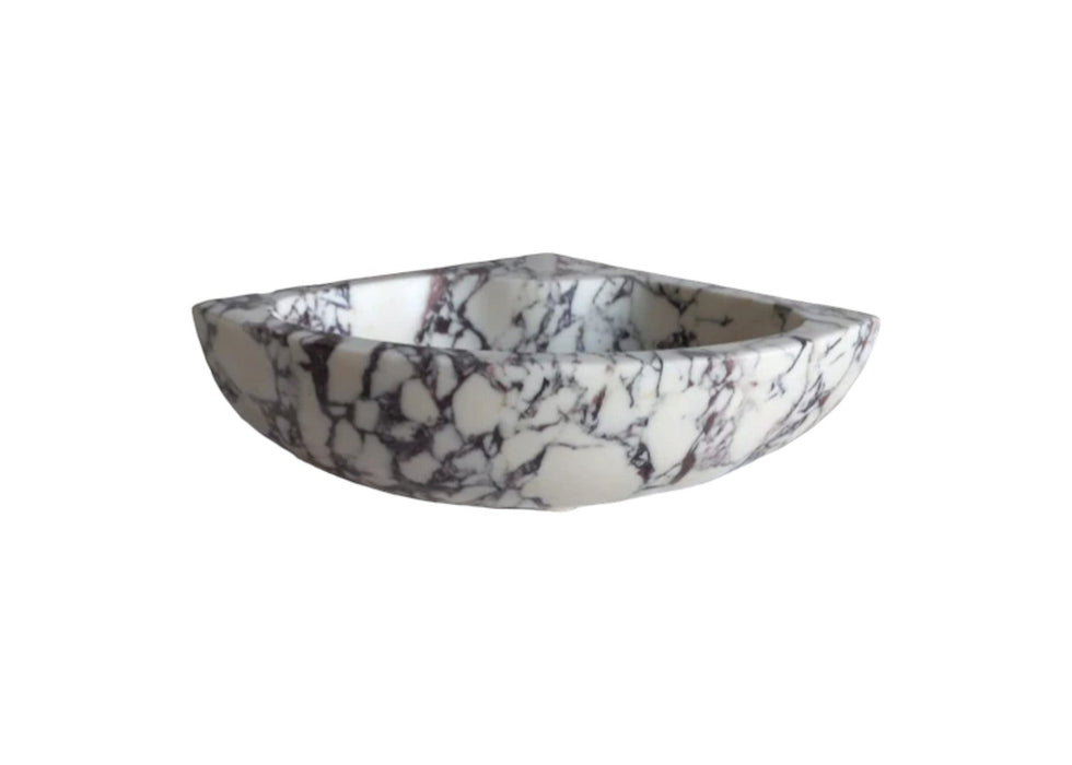 Calacatta Viola White Marble Wall-Mount Corner Vanity Sink 12x12