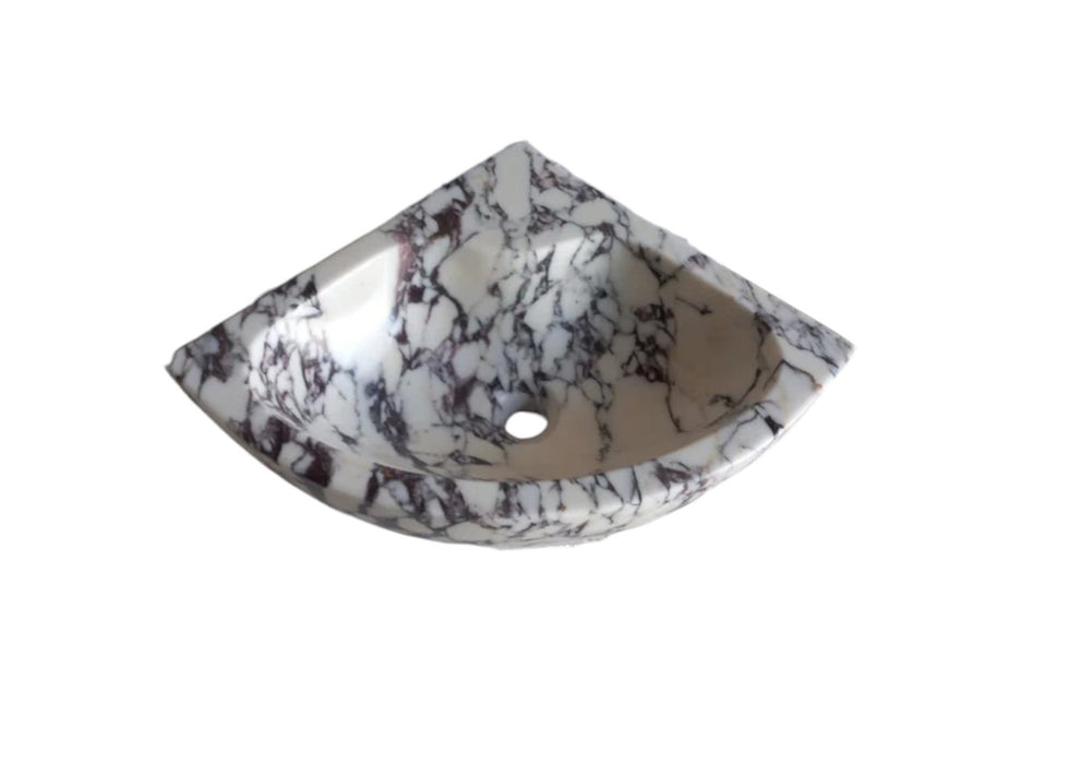 Calacatta Viola White Marble Wall-Mount Corner Vanity Sink 12x12