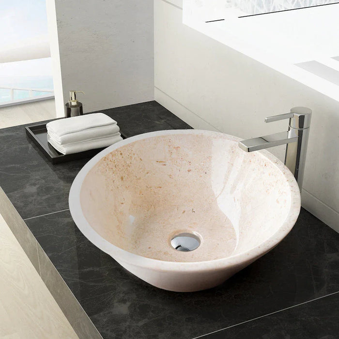 Cappuccino Beige Marble V-Shape Tapered Above Vanity Bathroom Sink Polished CBMVTS15