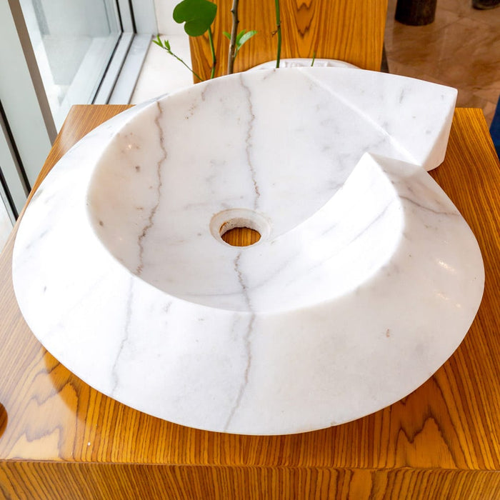 Carrara Marble Helix Shape Stone Above Vanity Bathroom Sink Polished NTRVS06