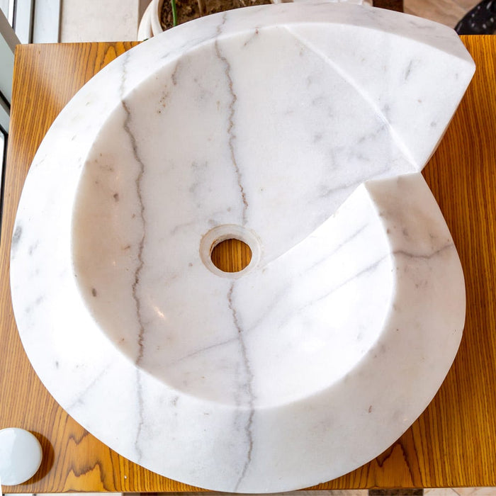 Carrara Marble Helix Shape Stone Above Vanity Bathroom Sink Polished NTRVS06