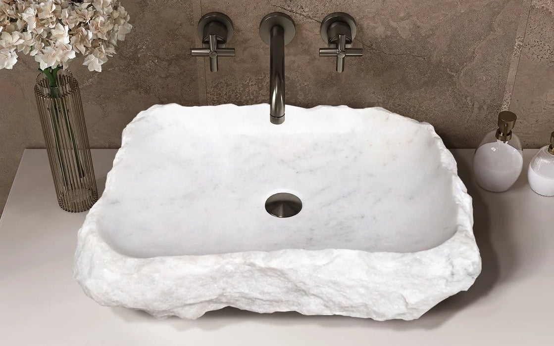 Carrara Marble Rectangular Rustic Natural Stone Above Vanity Bathroom Sink NTRSTC15