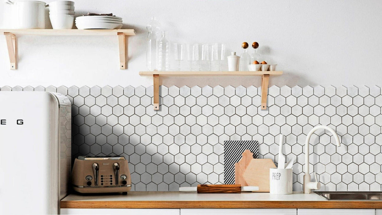 Carrara White Marble Hexagon 2" Polished Mosaic Floor and Wall Tile - Livfloors Collection
