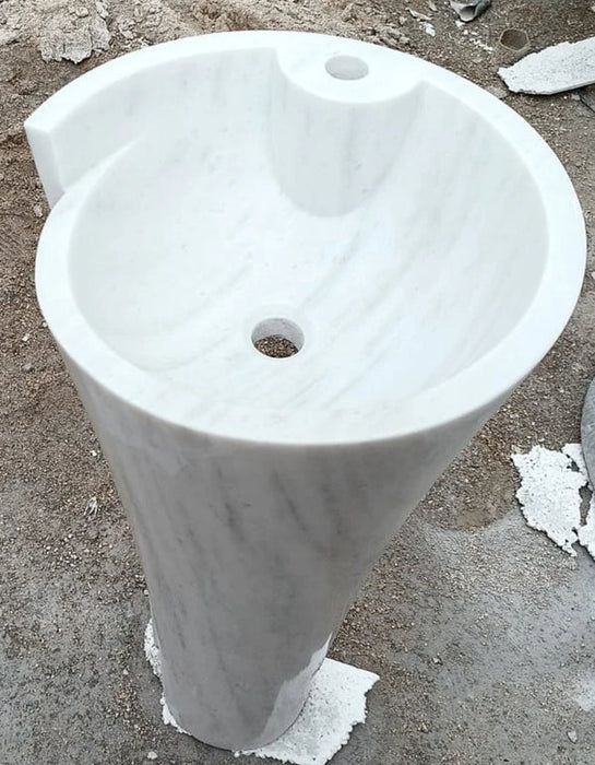 Carrara White Marble Stand-alone Designer Pedestal Bathroom Sink NTRVS925