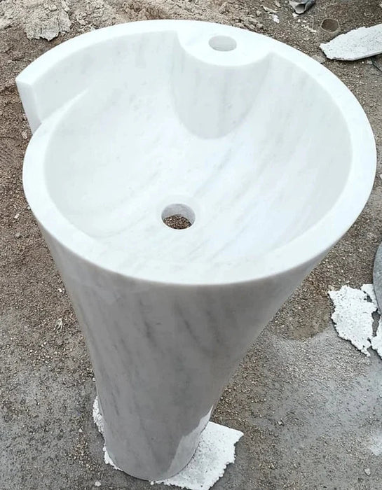 Carrara White Marble Designer Pedestal Bathroom Sink 16.5x36 In