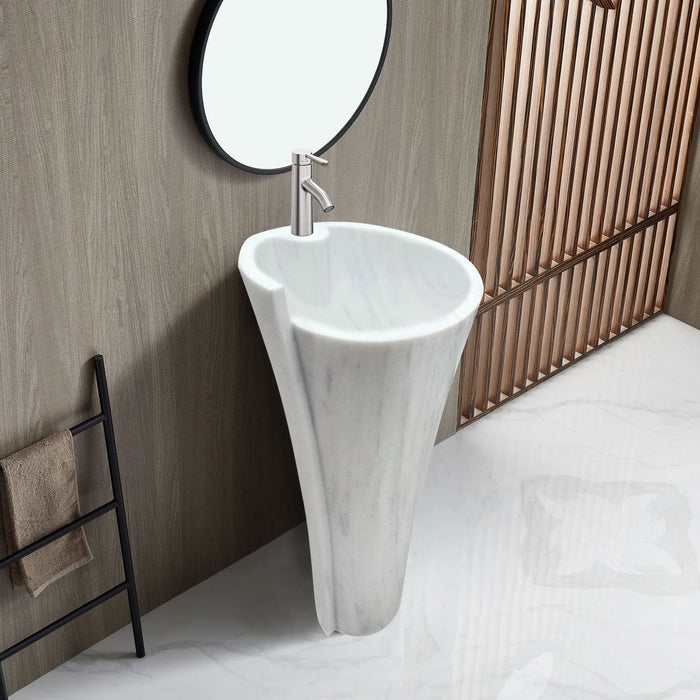 Carrara White Marble Stand-alone Designer Pedestal Bathroom Sink NTRVS925