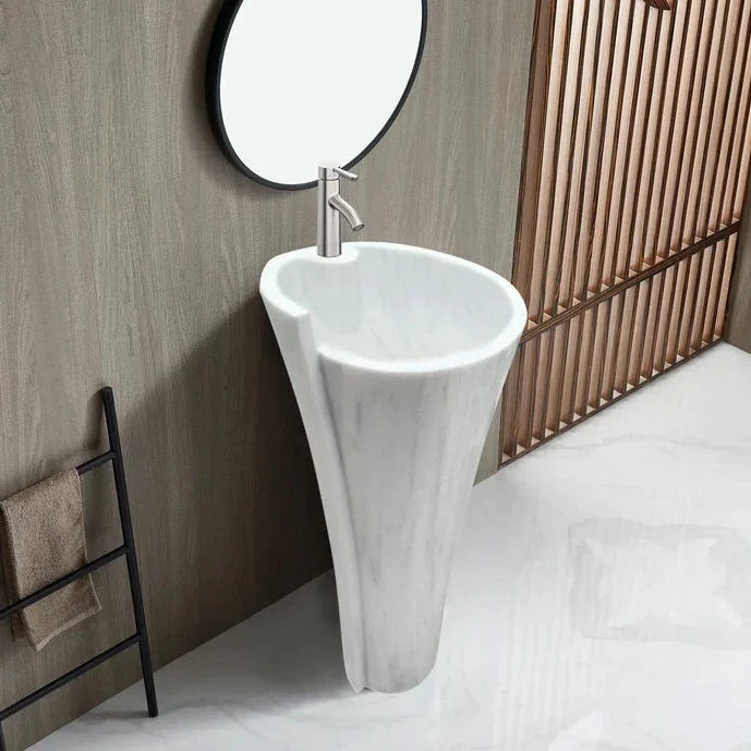 Carrara White Marble Designer Pedestal Bathroom Sink 16.5x36 In