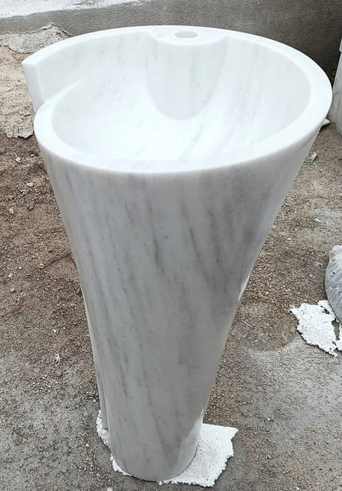 Carrara White Marble Designer Pedestal Bathroom Sink 16.5x36 In