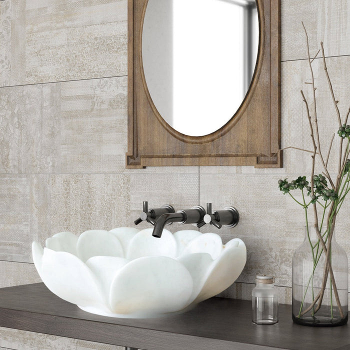 Carrara White Marble Flower Shape Above Vanity Bathroom Sink Polished NTRVS18