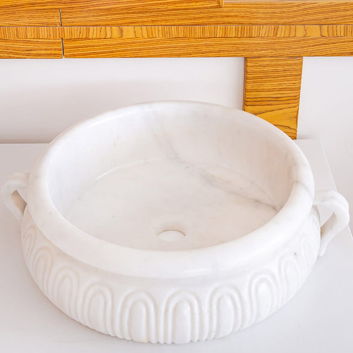 Calacatta White Marble Vessel Saucepan Shape Above Vanity Bathroom Sink NTRVS20