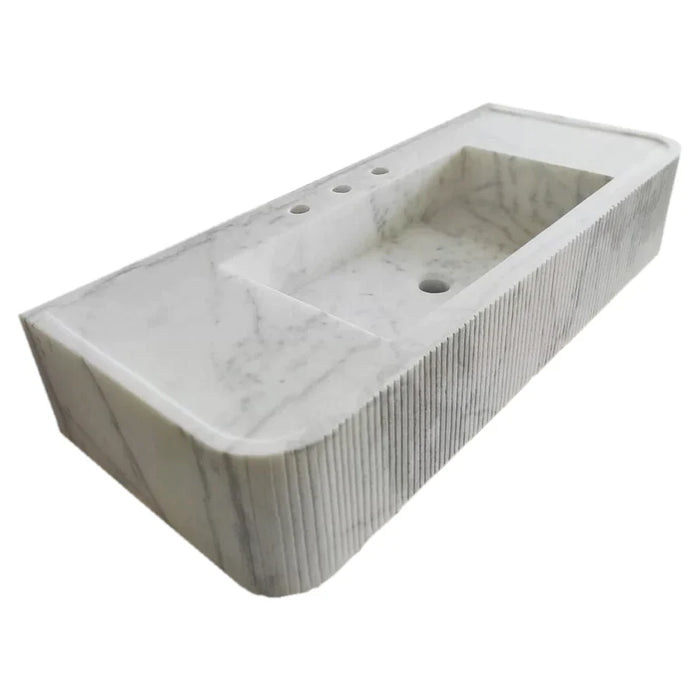 Carrara White Marble Wall Mount Bathroom Vanity - Ribbed Textured 16x38