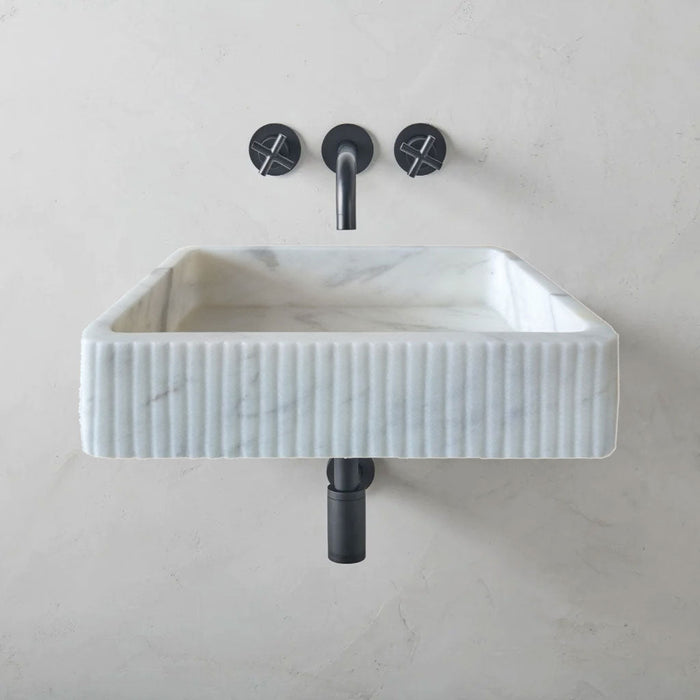 Carrara White Marble Wall-mount Bathroom Sink Ribbed Textured CVRHCW1624