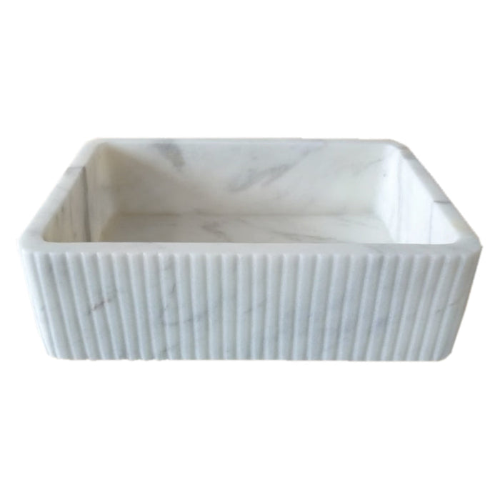 Carrara White Marble Wall-mount Bathroom Sink Ribbed Textured CVRHCW1624