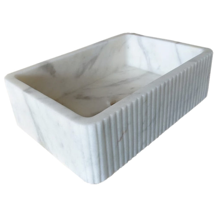 Carrara White Marble Wall-mount Bathroom Sink Ribbed Textured CVRHCW1624