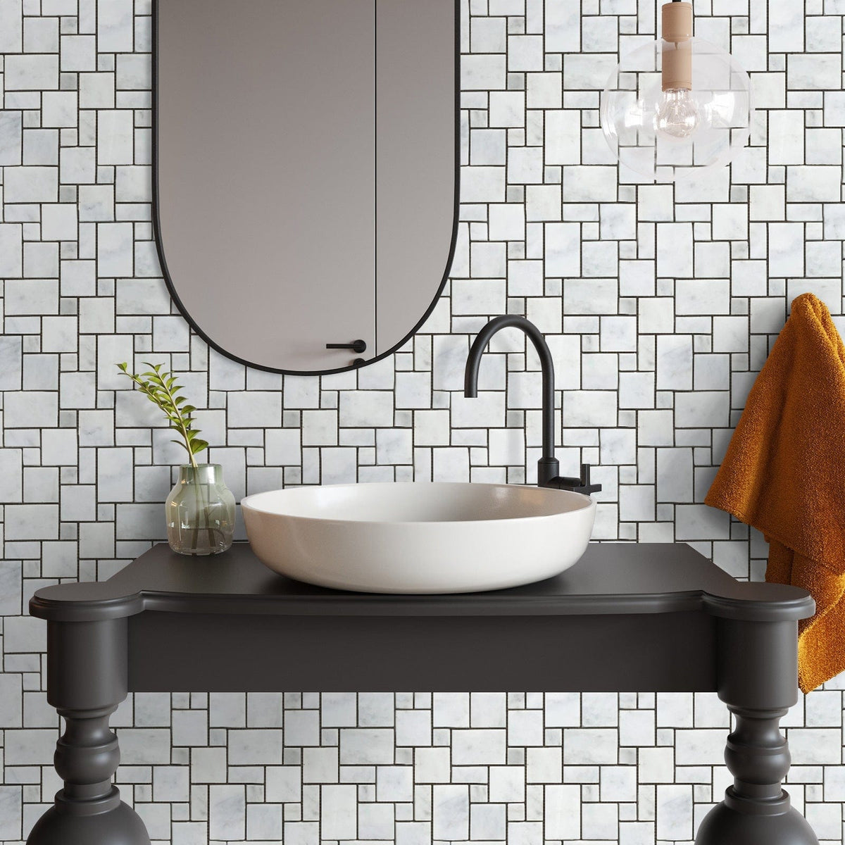 Carrara White Mini Versailles Pattern Mosaic Floor and Wall Tile - Liv ...
