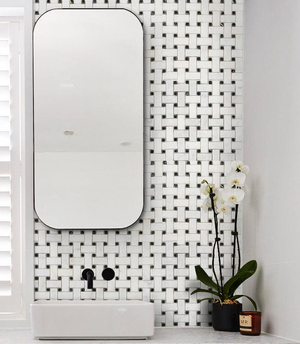 Carrara White-Toros Black Basketweave Mosaic Floor and Wall Tile - Livfloors Collection