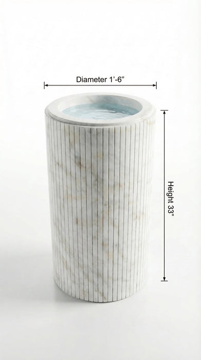 Carrara White Marble Designer Pedestal Stand-Alone Fluted Sink (W)18" (L)18" (H)33"