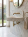 Bathroom with marble sink and gold fixtures. Carrara White Marble Wall-mount Bathroom Sink Fluted Front (W)16" (L)24" (H)6"