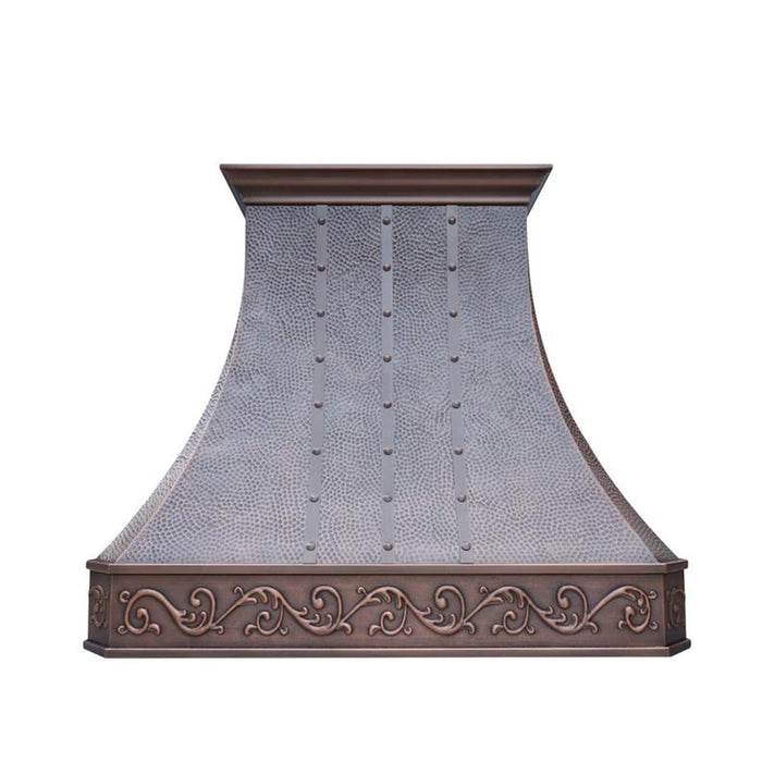 Curved Custom Copper Vent Hood with Straps&Rivets