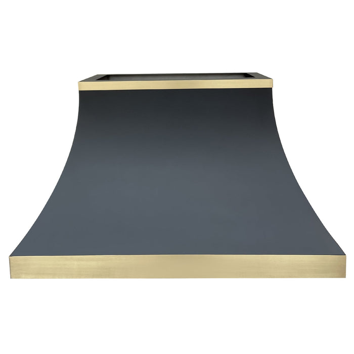 Curved Stainless Steel Custom Range Hood with Brass Accents