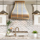 Custom Stainless Steel S-Curve Range Hood with Brass Straps Rivets
