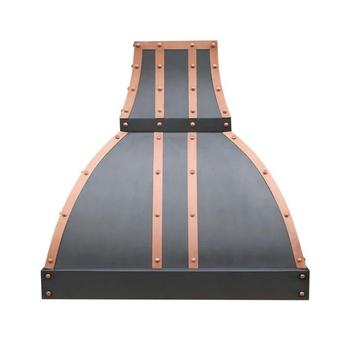 Curved Custom Copper Kitchen Hood with Natural Copper Bands
