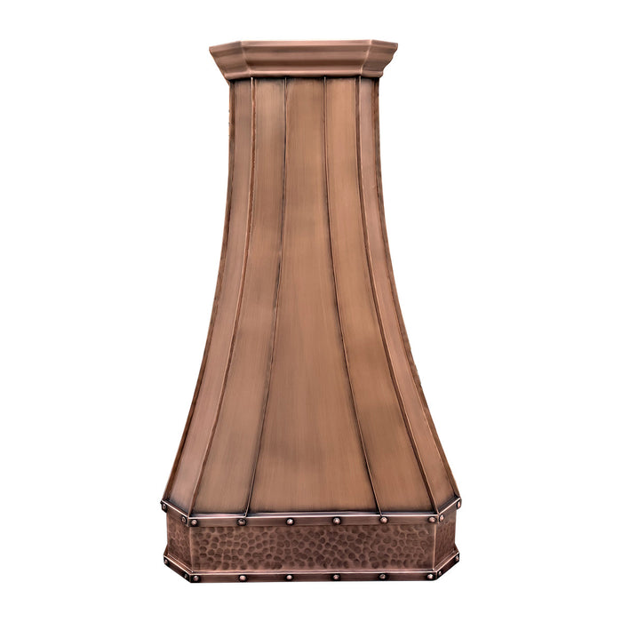 Custom Antique Copper Vintage Hood with Hammered Apron
