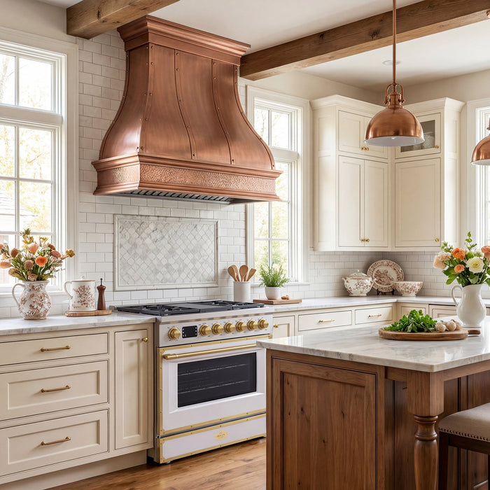 Akicon Custom Custom Copper Vent Hood with Artisan Handcrafted Detail — AKH762BA-C