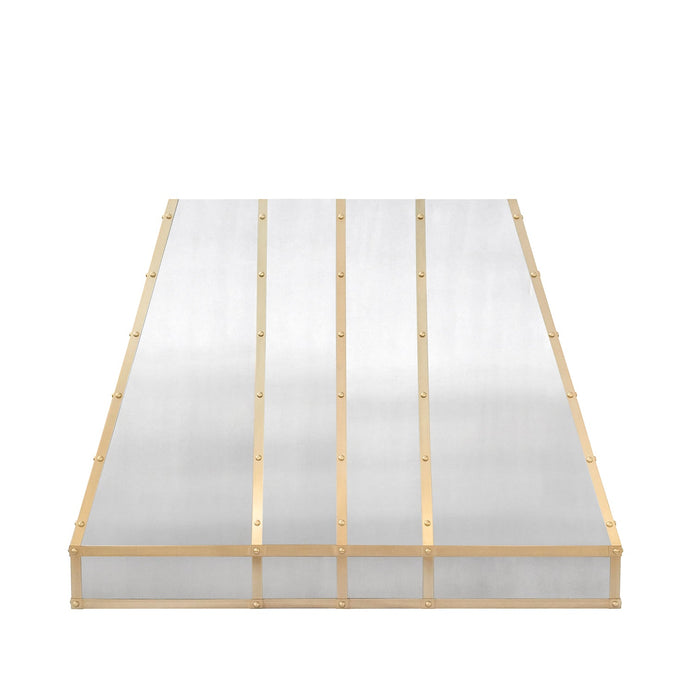 Tapered Stainless Steel Custom Kitchen Hoods with Brass Straps