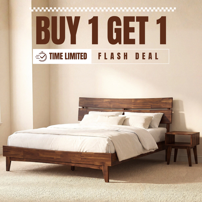 [Buy 1 Get 1] Aurora Solid Wood Bed Frame & Nightstand