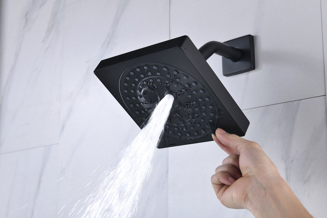 12-Inch Matte Black Flush Mount Shower Faucet Set with Digital Display: 4-Way Thermostatic Control, 64-Color LED Lights, Bluetooth Music, Body Sprayers and Regular Head