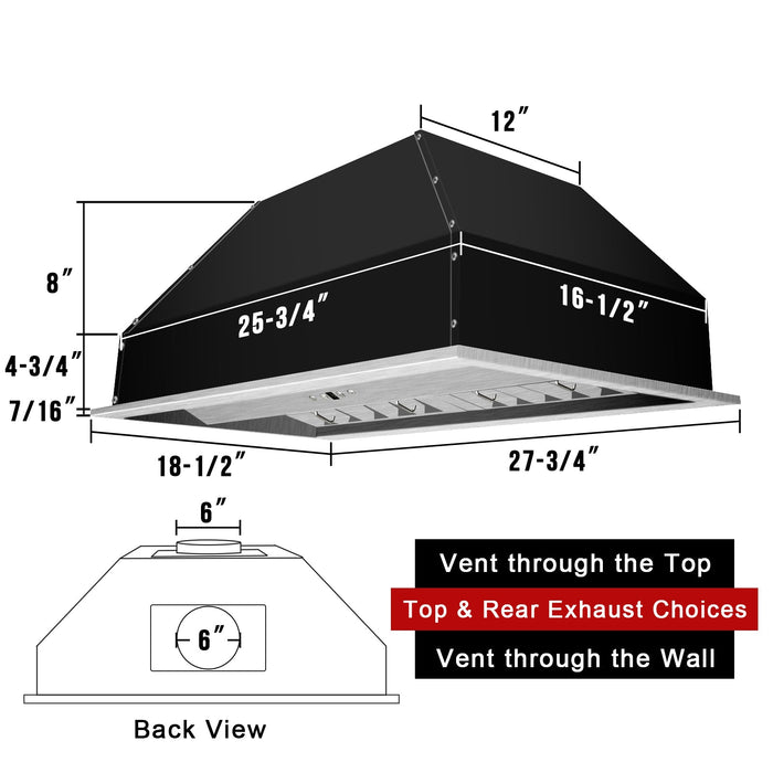30" Range Hood Insert, Stainless Steel Kitchen Vent Hood with Dimmable LED Lights, 600CFM — NX-E90-30-Warm-SS