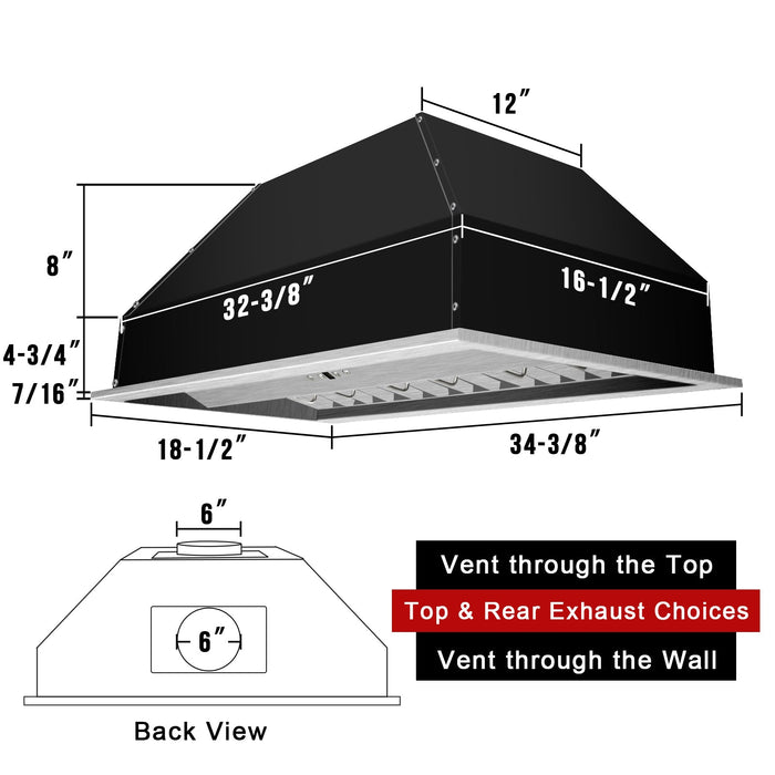 36" Range Hood Insert, Stainless Steel Kitchen Vent Hood with Dimmable LED Lights, 600CFM — NX-E90-36-Warm-SS