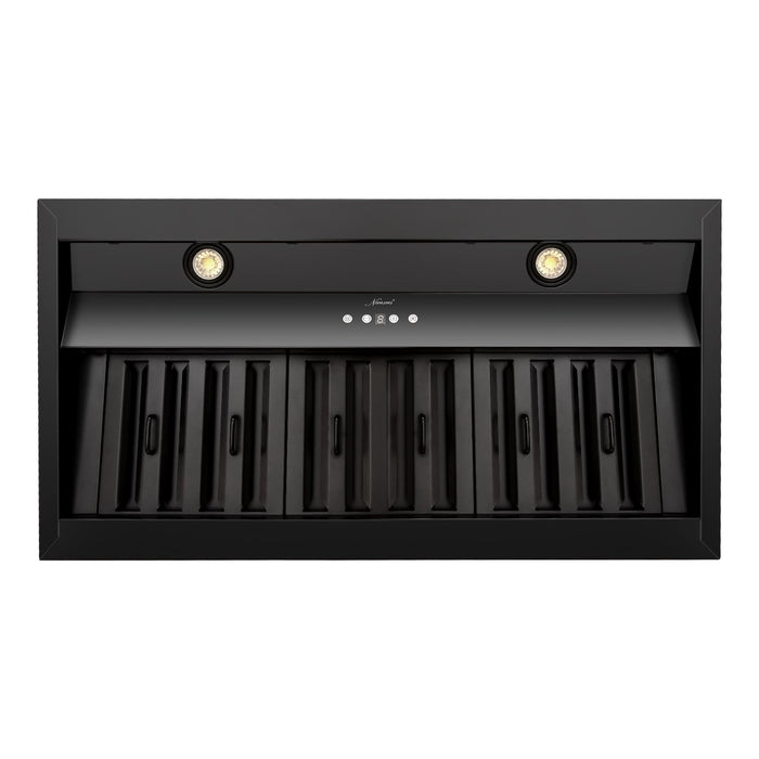 36 Inch Range Hood Insert, Ultra Quiet Stainless Steel Ducted Insert/Built-in Kitchen Vent Hood with Powerful Suction, Dimmable LED Lights and Dishwasher Safe Filters, 600 CFM - Matte Black